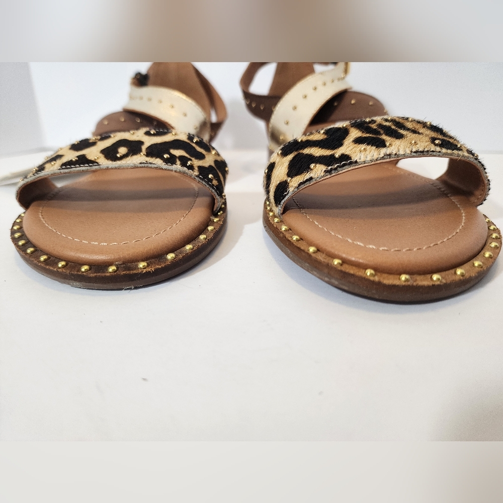 Myra Women’s Size 8 Leopard Print Gold Studded Leather Sandals Boho chic READ - Picture 2 of 8